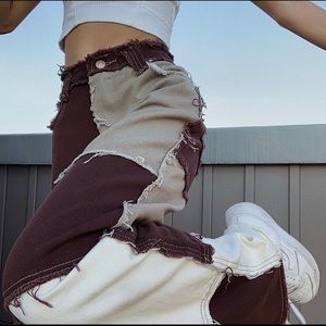 Jaded London Brown Patchwork Denim Jeans